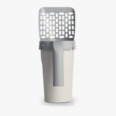 Lopatica de nisip pentru litiera animalelor, din plastic rezistent, cu suport pentru pungile de gunoi, gri foto