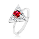 Inel argint 925 - triunghi din zirconiu, zirconiu rotund, roşu - Marime inel: 59