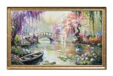 Cumpara ieftin Tablou inramat celebru pictat manual living, Podul japonez, 100x60cm ulei pe panza, reproducere Claude Monet