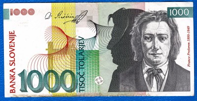 (1) BANCNTA SLOVENIA - 1000 TOLARJEV 1993 (1 IUNIE), PORTRET FRANCE PRESEREN foto