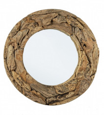 Oglinda decorativa rotunda de perete cu rama lemn natur Raven 100 cm x 8 cm foto