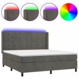 Cumpara ieftin Pat cu arcuri, saltea si LED, gri inchis, 180x200 cm, catifea