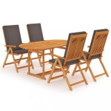 VidaXL Set mobilier de grădină cu perne gri, 5 piese, lemn masiv tec