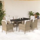 VidaXL Set de masă pentru grădină, 7 piese, cu perne, bej, poliratan 3211966