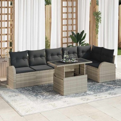 vidaXL Set de canapele pentru grădină cu pernă 7 pcs Gri deschis foto