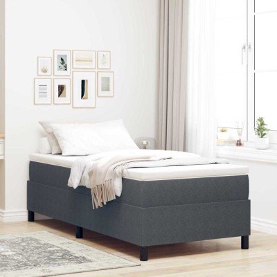 Pat cu saltea box spring &amp;icirc;n gri &amp;icirc;nchis - 100 x 200 cm, din corduroy foto