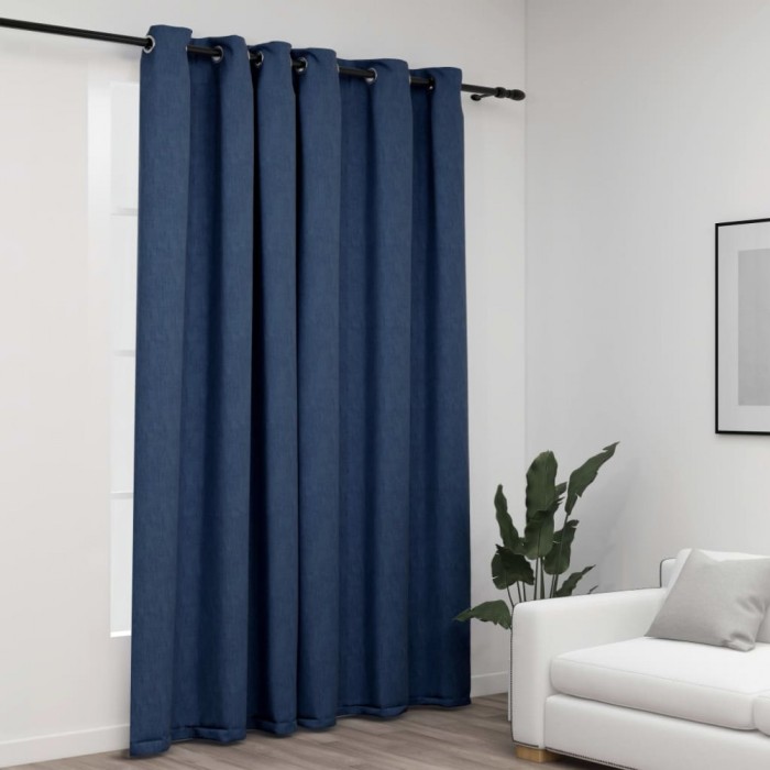 Gossi perdea opaca, aspect panza, cu ocheti, albastru, 290x245 cm