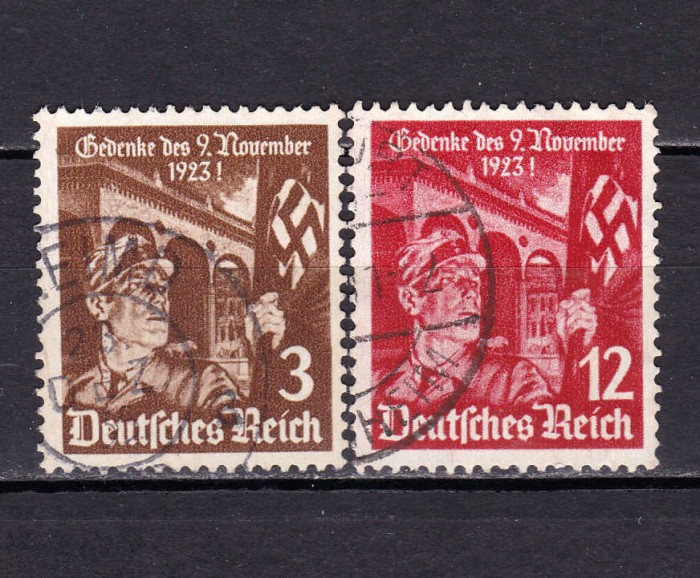 ✅ (S43) Germania Reich 1935 &quot;12 ani - puciul lui Hitler &quot; serie completa Michel 598/599, stampilate