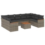 Cumpara ieftin Set mobilier de gradina cu perne, 10 piese, gri, poliratan