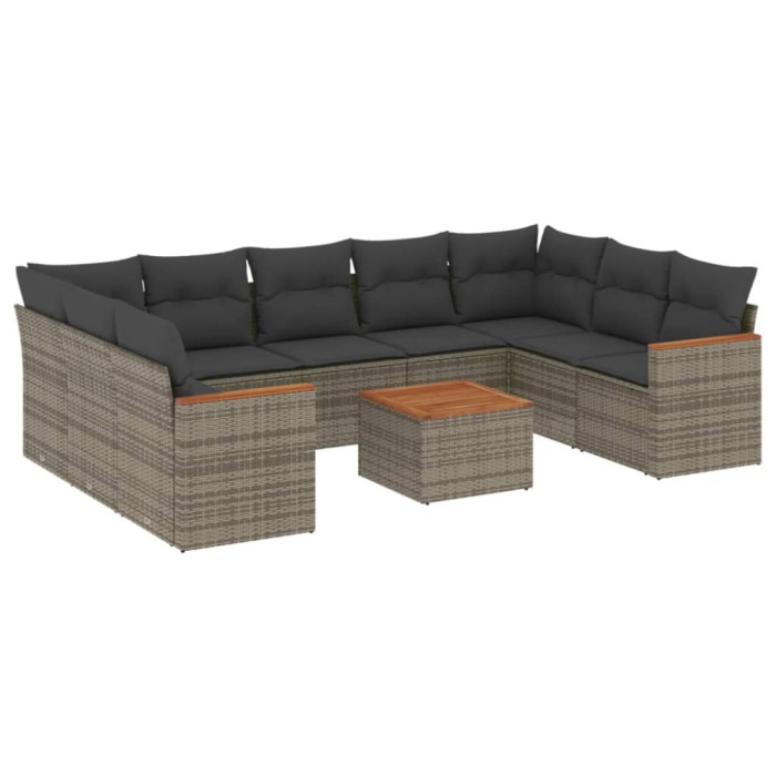 Set mobilier de gradina cu perne, 10 piese, gri, poliratan