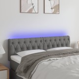 VidaXL Tăblie de pat cu LED, gri &icirc;nchis, 160x7x78/88 cm, textil