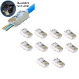Set 10 mufe FTP CAT6 RJ45 8P8C ecranate PASS THROUGH cu trecere pentru cablu rotund
