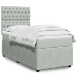Gossi pat box spring cu saltea, gri deschis, 90x200 cm, catifea