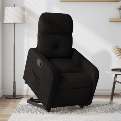 vidaXL Fotoliu rabatabil cu ridicare pe verticală, negru, textil foto