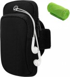 Set husa de telefon tip banderola pentru alergare/antrenament si prosop CYchen, nailon, negru/verde, compatibil cu telefoanele de pana la 6,5 inchi