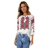 Bluza dama tip ie R256 alb/rosu , marimea L