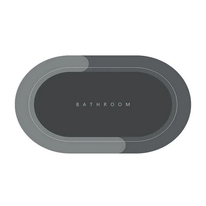 Covoras de Baie Antiderapant, uscare rapida,TopBazar, Oval, 55 x 40 cm, Gri inchis