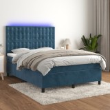 Cumpara ieftin Gossi pat cu arcuri, saltea si led, bleumarin, 140x190 cm, catifea