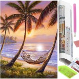 Set de broderie cu diamante 5D, 30x40cm, model Hamac pe plaja Household NewTrend