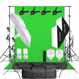 Cumpara ieftin Sistem studio foto video cu green screen, iluminare mixta 5500K si LED RGB 150W cu telecomanda, 2 softboxuri, 2 umbrele, stative 200 cm si genti trans
