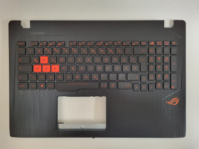 Carcasa superioara cu tastatura palmrest Laptop, Asus, ROG GL553VW, 90NB0DC1-R30130, iluminata, conector 4 pini, taste portocalii, layout DE (germana) foto