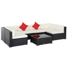 Outsunny Set Mobilier pentru Grădină 7 Piese din Rattan Canapele Fotolii Masă și Perne Confortabil Maro | Aosom Romania