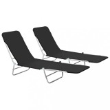 Set 2 Șezlonguri Pliabile Plaja/Gradina Gossi, Negru, Oțel/Textil, Reglabil, 56x182x24.5 cm, 120 kg