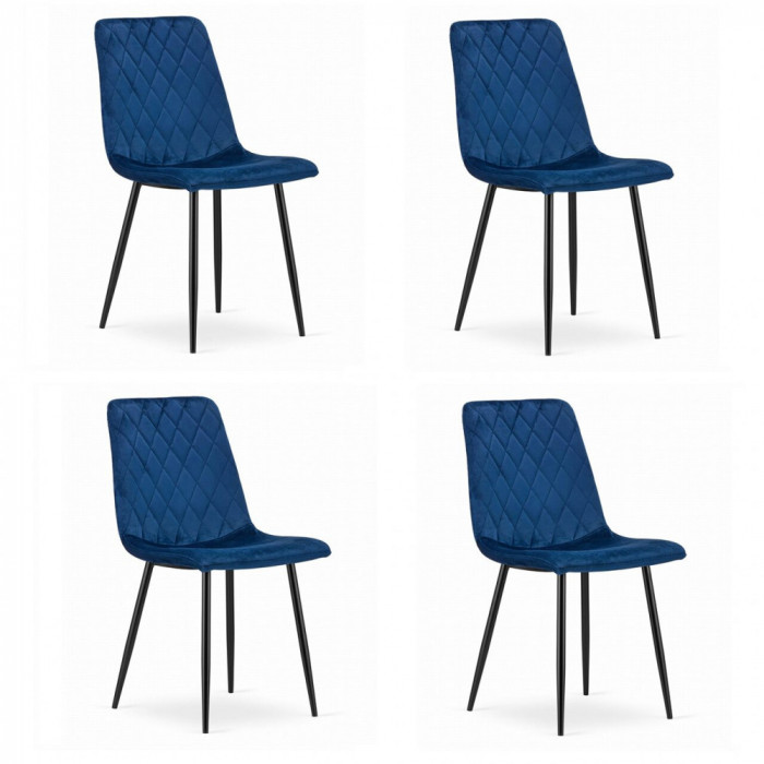 Set 4 scaune bucatarie/living, Artool, Turin, catifea, metal, bleumarin si negru, 44.5x53x88.5 cm