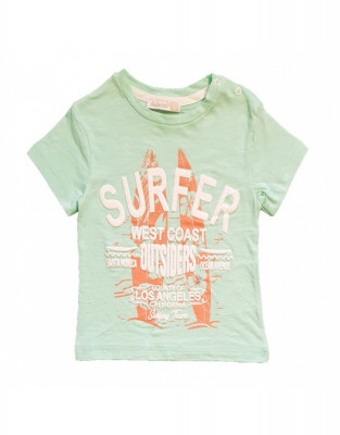 Tricou verde baietel cu imprimeu surfer foto