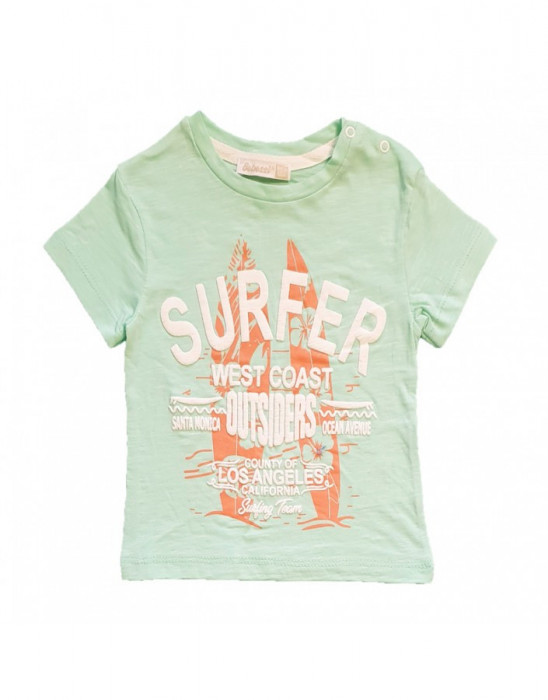 Tricou verde baietel cu imprimeu surfer