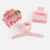 Set 3 Clame de Păr pentru Femei, Roz, Modele Diverse (4x4 cm, 11x5 cm, 6x6.5 cm), CMCLASS
