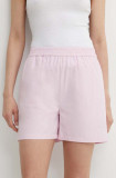 R&eacute;sum&eacute; pantaloni scurti din bumbac AllanRS Shorts culoarea roz, neted, high waist, 20180951