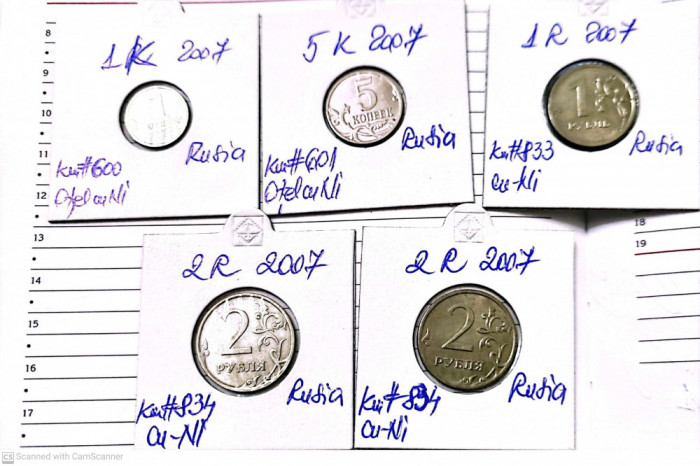 monede rusia 5 buc. 2007 / 1k+5k+1r+2r+2r circulatie