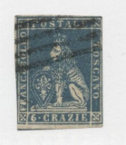 Italy Tuscany 1857 Lion 6 Crazie, Sass.15, Mi.15, Wz 2, used AM.146, Stampilat