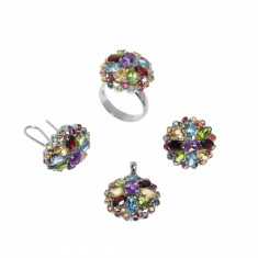 Set cercei, inel si pandantiv din argint cu pietre semipretioase, model floare foto