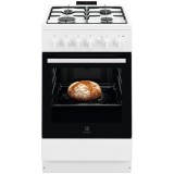 Aragaz Electrolux LKG504013W, Gaz, 4 arzatoare, Autocuratare Catalitica, Timer mecanic, Aprindere integrata plita si cuptor, Grill Electric, Rotisor,