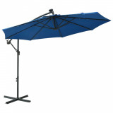 Umbrelă suspendată cu LED și st&acirc;lp din oțel, azuriu, 300 cm, vidaXL