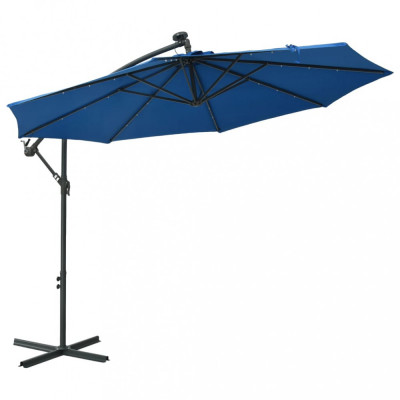 Umbrelă suspendată cu LED și st&amp;acirc;lp din oțel, azuriu, 300 cm foto