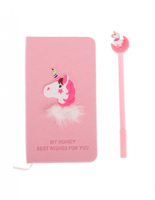 Set Cadou pentru Copii Caiet cu Unicorn finisat cu piele Ecologica Pix cu Unicorn