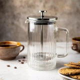 Infuzor cafea, ceai cu piston si capac argintiu, sticla, 1 L, Klausberg