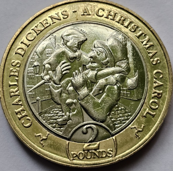 2 pounds 2020 Isle of Man, Christmas Carol - Scrooge with Tiny Tim, km#1688