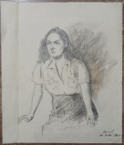 Portret domnisoara// creion pe hartie 1947, Peisaje, Acuarela, Avangardism