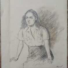 Portret domnisoara// creion pe hartie 1947