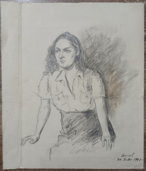 Portret domnisoara// creion pe hartie 1947