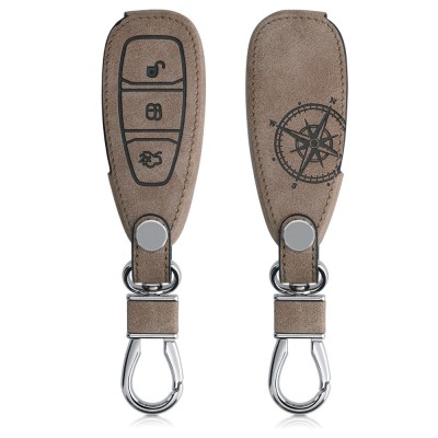 Husa Cheie Auto pentru Ford - 3 Butoane - Keyless Go, kwmobile, Piele ecologica, Maro, 54933.01 foto