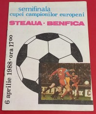 Program meci fotbal STEAUA BUCURESTI - BENFICA LISABONA (Semifinala Cupei Campionilor Europeni 06.04.1988)