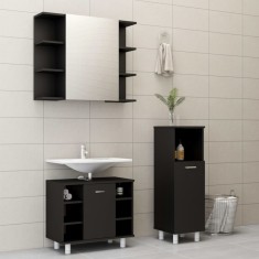 vidaXL Set mobilier de baie, 3 piese, negru, lemn prelucrat