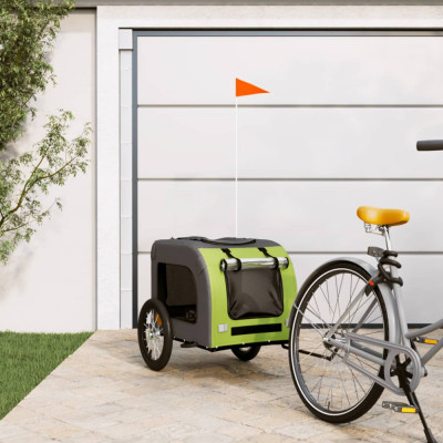 vidaXL Remorcă bicicletă animale companie verde/gri textil oxford/fier foto
