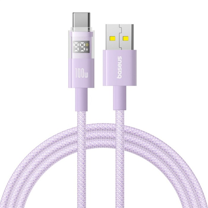 Baseus - Data Cable Display 2 (P10382701511-01) - Fast Charging, USB to Type-C, Digital Display, 100W, 2m - Nebula Purple