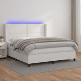 Cumpara ieftin Pat cu arcuri, saltea și LED, alb, 160x200 cm, piele ecologică